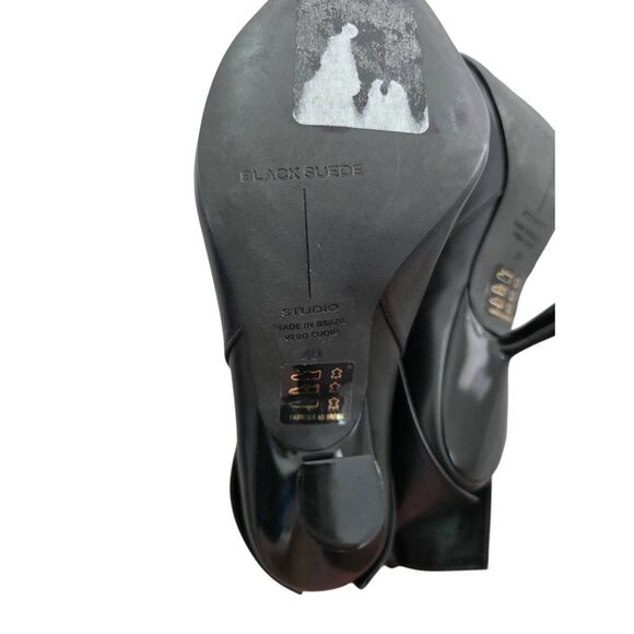 Black Suede Studio Fold Over Leather Booties Size 9.5US Angular Heel - Picture 6 of 8